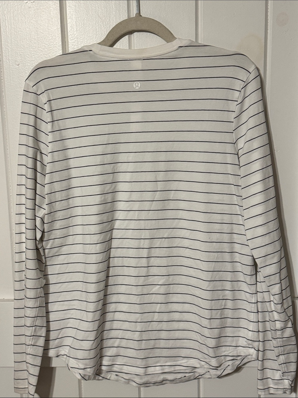 Lululemon White Love Long Sleeve Tee with Thin Black Stripes - Picture 2 of 7